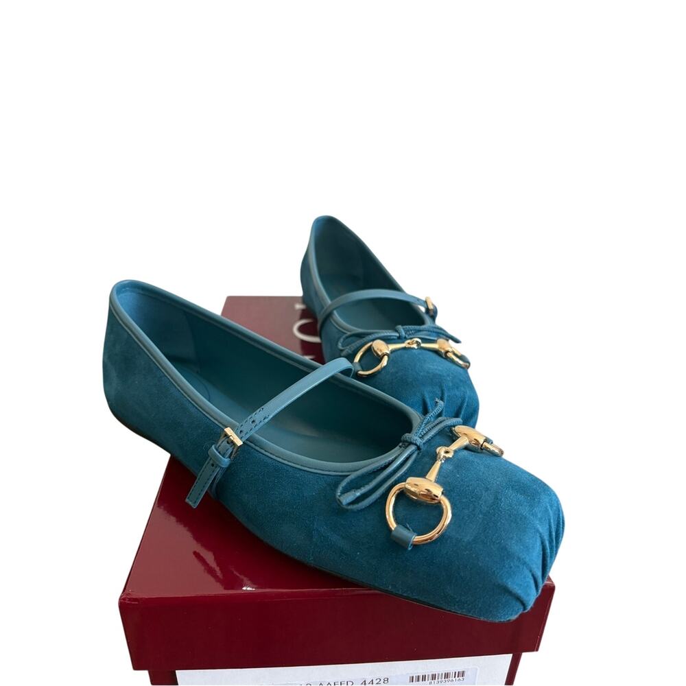 Gucci Teal blue Suede Horsebit Mary Jane Flats 38.5 - Picture 4 of 10